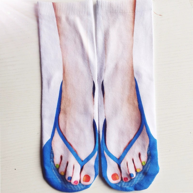 Calcetines calientes de chanclas de comercio exterior transfronterizo TEMU 3D impresión tridimensional calcetines divertidos uñas zapatos de lona calcetines de uñas