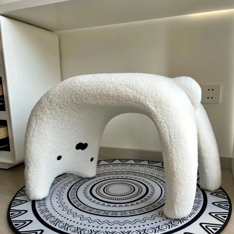 Trendy Cat Makeup Stool, Dressing Stool, Shoe-Changing Stool at the Entrance, Low Stool for Living Room, Animal-Shaped Seat, Lamb Wool Entryway
