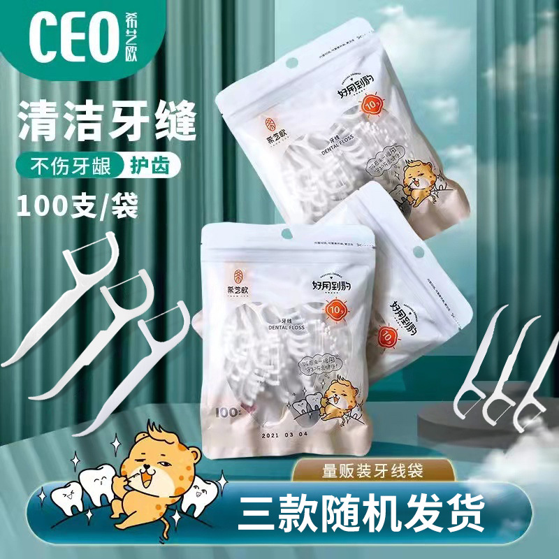 Xiyiou classic dental floss bagged toothpick line 100 pieces boxed dental floss sticks 38 pieces household ultra-fine bottled dental floss