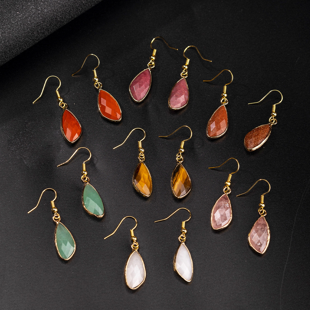 Zhouhang Jewelry Cross-Border Hot-Selling Natural Crystal Earrings Amethyst Gold-Plated Earrings Simple Earrings Wholesale