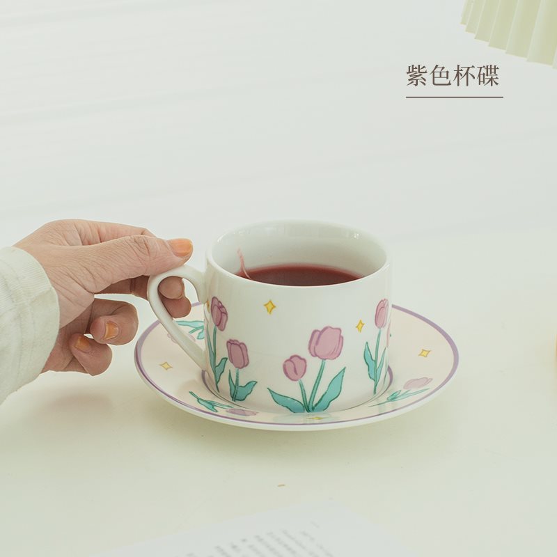 コーヒーマグ韓国ディナープレートアフタヌーンティーチューリップピンクセットレトロカップガーリーハートドリンクセラミックカップ|undefined