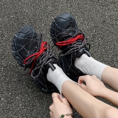 真皮厚底巴黎老爹鞋女2025秋新款三色鞋带做旧擦色潮牌运动休闲鞋