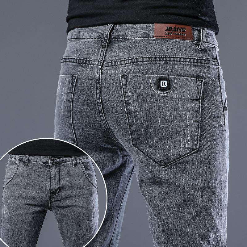 Custom Wholesale Men's Slim-Fit Jeans Men's Clothing New Youth Straight-Leg Trousers Spring and Autumn Washed Korean Style Trendy