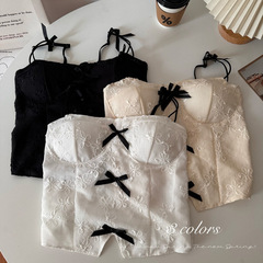 Pure Desire Sexy Butterfly Bow Tank Top for Women 2024 Innerwear with Bra Pads Nipple Cover Bralette Backless Off-the-Shoulder Top