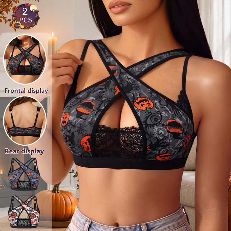 Cross-Border European and American Size Halloween New Women's Bra Foreign Trade Specializes in Lace Sexy and Comfortable Push-Up Beautiful Back Underwear Cross-Border European and American Size Halloween New Women's Bra Foreign Trade Specializes in Lace Sexy and Comfortable Push-Up Beautiful Back Underwear