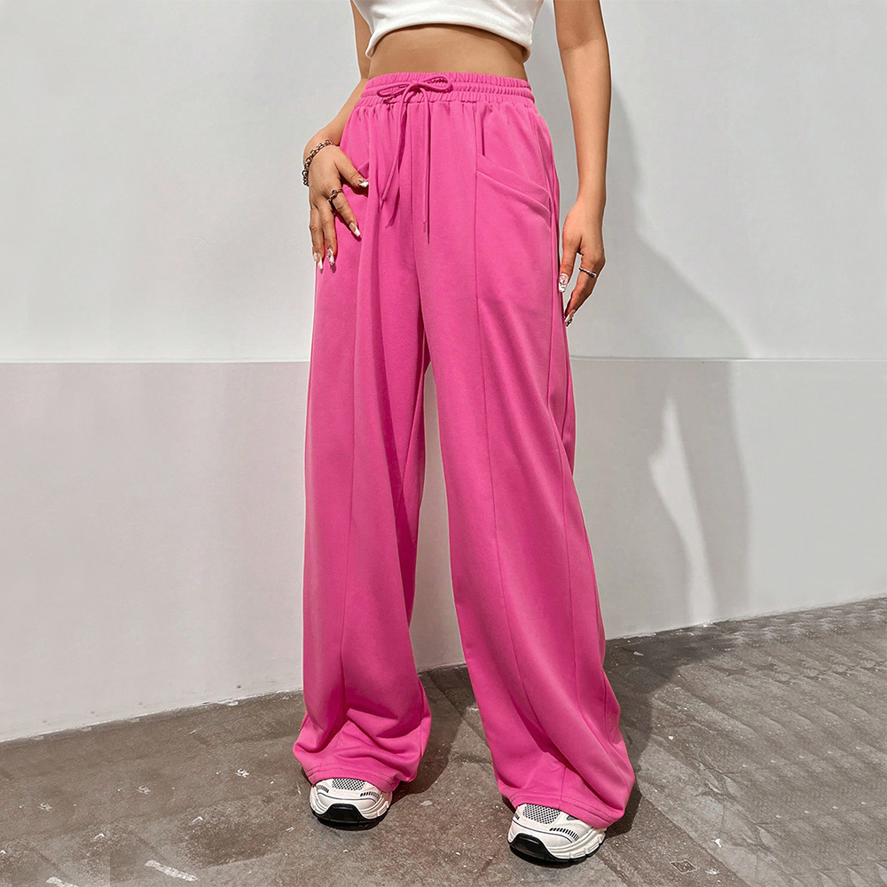 Pantalones deportivos europeos y americanos transfronterizos de las mujeres que adelgazan la fregona pantalones casuales rectos de cintura alta pantalones de pierna ancha drapeado sweatpants