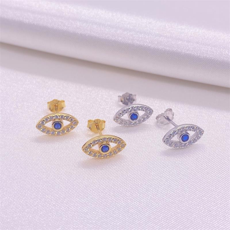 Zircon Inlay Material 1 Pair 925 Sterling Silver Zircon Devil'S Eye Ear Studs