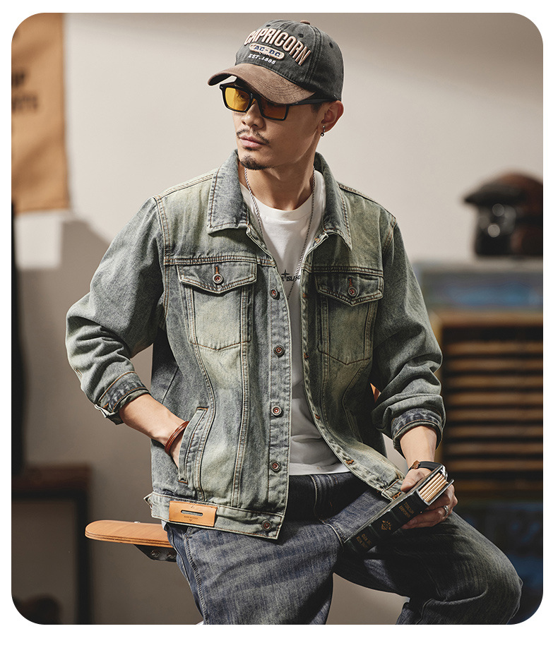 Giacca di jeans uomo american retro lavaggio vintage oversize_voghion.com