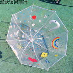 子供の絵画用傘、手描きの空白の透明な白い幼稚園の手描きの落書きカラー