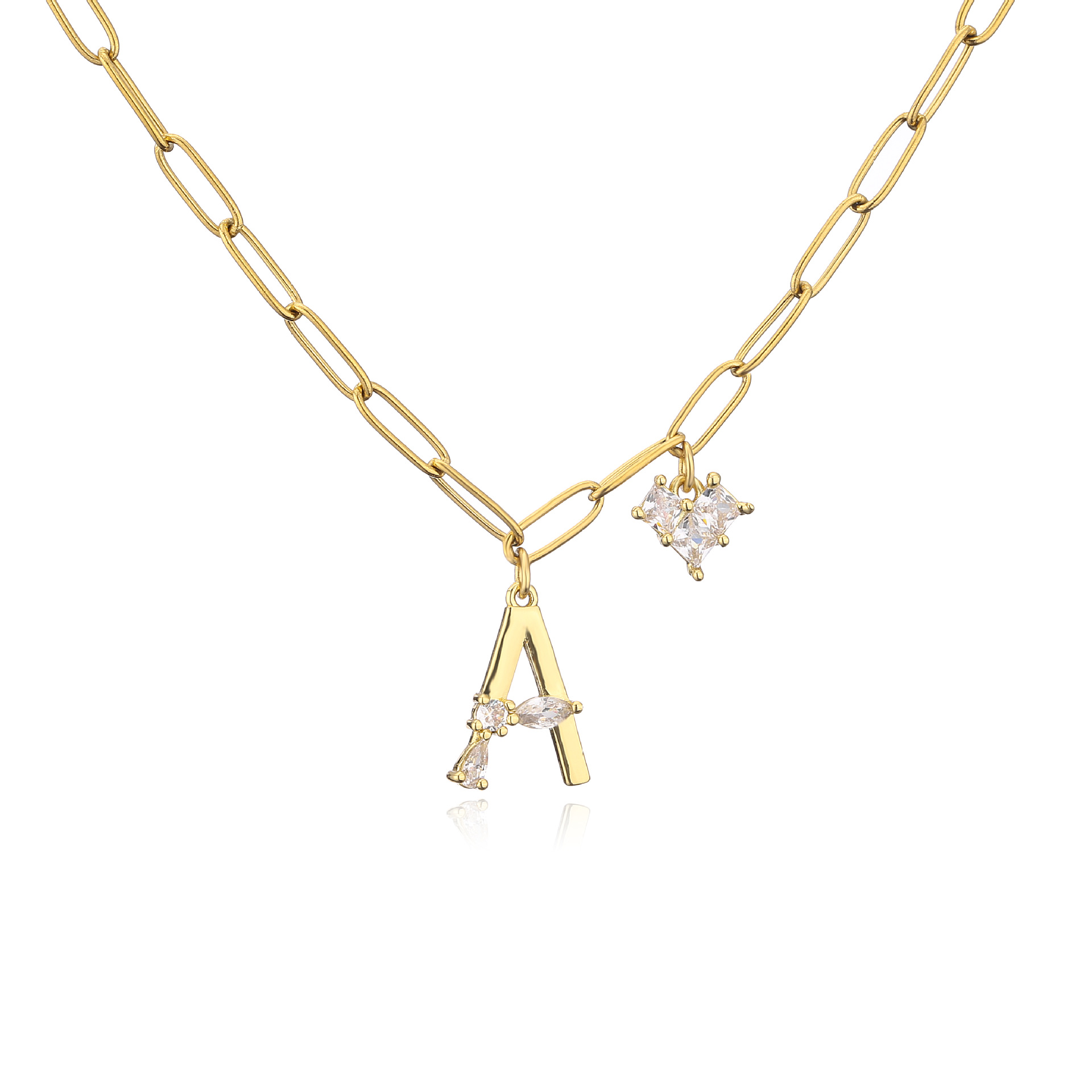 Zircon Micro-Inlaid Heart-Shaped English Letter Necklace Stainless Steel Necklace