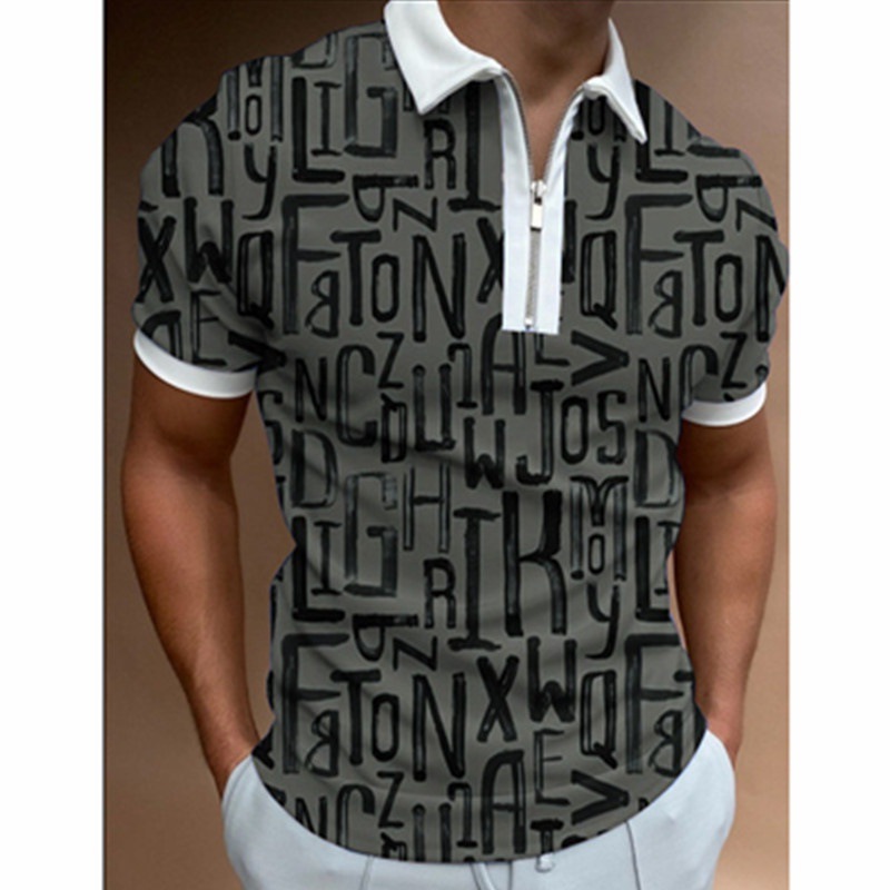 Camiseta Polo de Manga Corta con Cierre y Estampado 3D Informal para Hombre, Nueva Colección de Primavera para Exportación