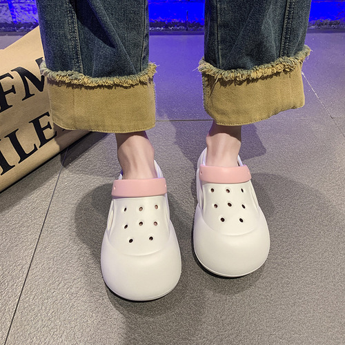 Women's Summer Simple Cute Versatile Student Soft Bottom Squeezy Feel Outwear Thick Sole Soft Hole Shoes Slides