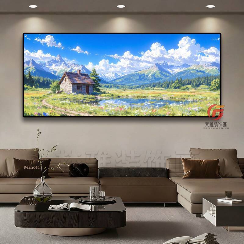Chibi-style landscape decorative painting Miyazaki Nordic original GNO wood ins cream style for living room, bedroom, headboard hanging Chibi-style landscape decorative painting Miyazaki Nordic original GNO wood ins cream style for living room, bedroom, headboard hanging