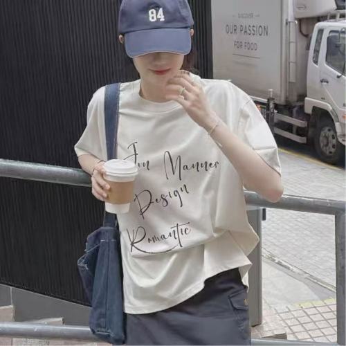 Lazy Style Retro Oversize Streetwear White Summer T-Shirt for Women Korean Version Plus Size Instagram Style Loose Streetwear for Men
