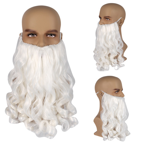 European and American cross-border white long curly Santa Claus Christmas wig European and American Santa Claus bearded wig