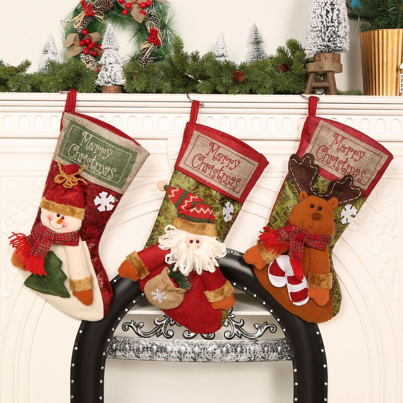 Cross-Border New Christmas Decorations High-End Large Retro Christmas Socks Cartoon Old Man Snowman Elk Gift Socks