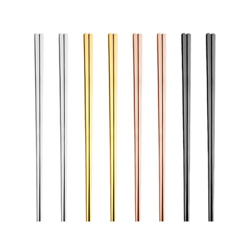 Factory direct sales stainless steel flat chopsticks solid thickened non-slip home restaurant hotel cooking 304 Korean flat chopsticks