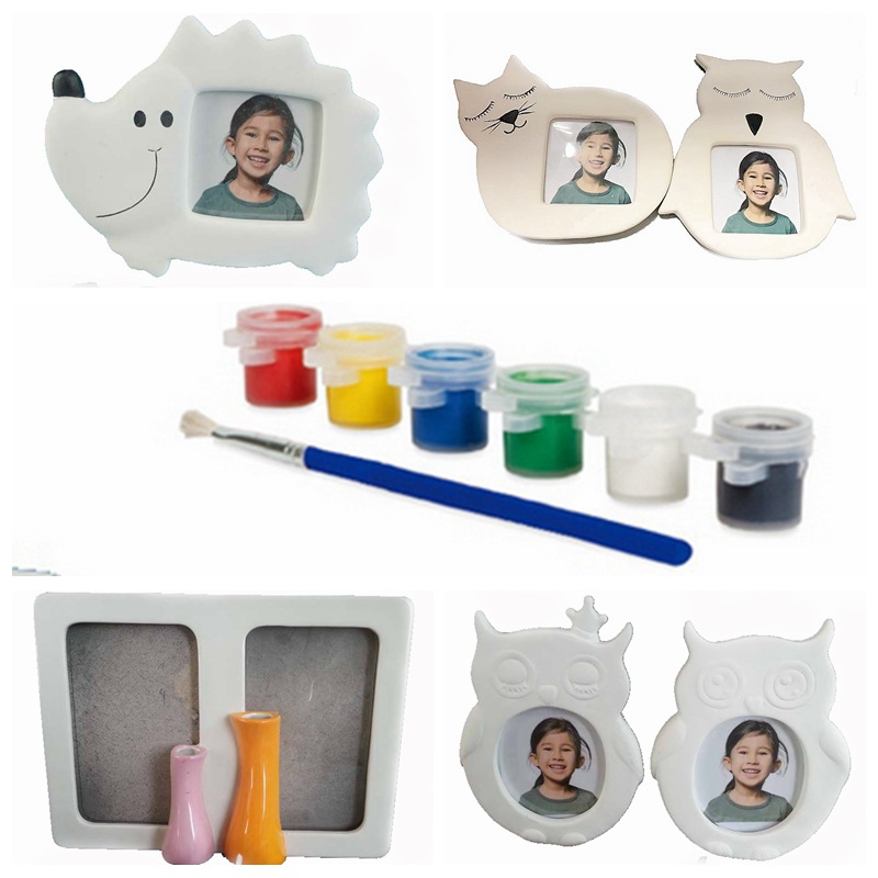 Artesanías decoración simple erizo en blanco marco de fotos gatito de cerámica auto-pintado juguete infantil exquisito marco de fotos de mascotas de Europa y América