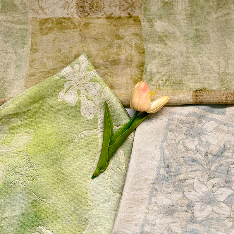 新中式国风数码印花锦棉布料旗袍连衣裙上衣汉服设计师时装面料