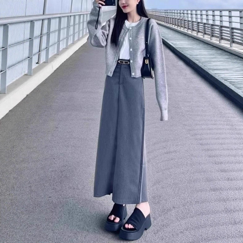 韩系慵懒风灰色毛衣外套女春秋2025新款修身短款针织开衫辣妹上衣|undefined