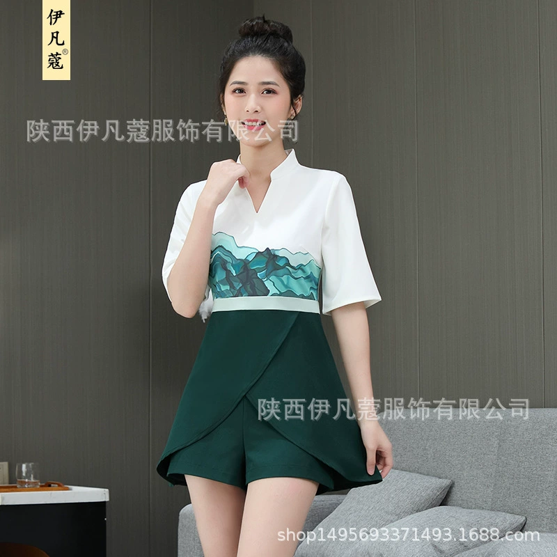 Весной и летом новая ванночка для ног техник рабочая одежда терапевт для ног салон здоровья темперамент салон красоты костюм рукав с принтом женщины