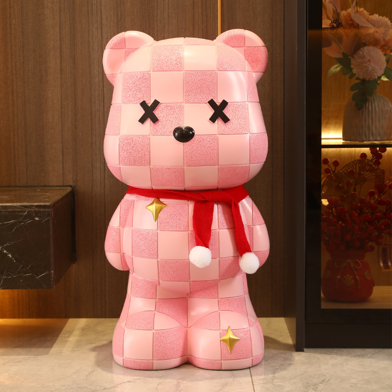 크리 에이 티브 현대 격자 무늬 곰 폭력적인 곰 돼지 저금통 거실 입구 바닥 다기능 장식품 크리 에이 티브 장식