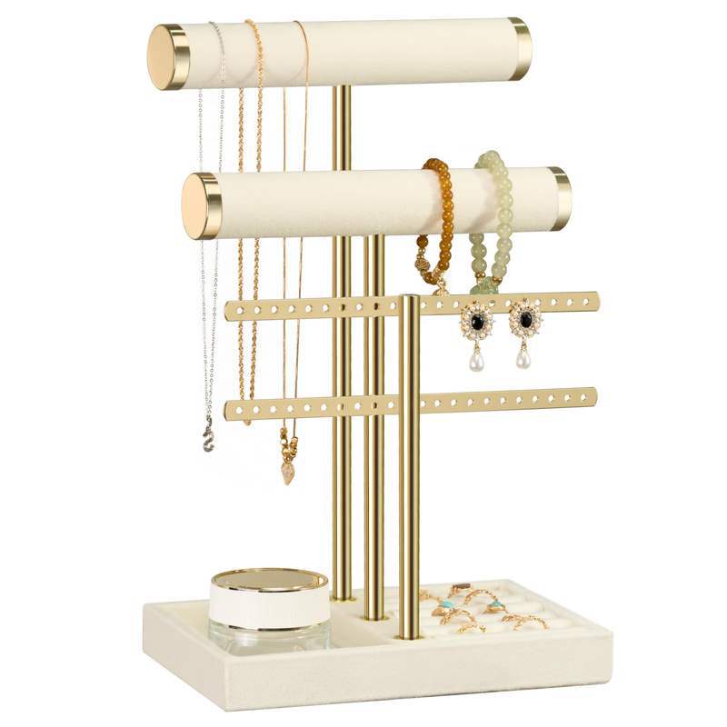 2-Layer Necklace Holder Storage Box with Tray for Women's Bracelets, Necklaces, Earrings, Rings, and Jewelry Stand