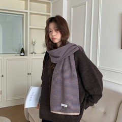 韩系条纹毛线针织围巾女冬季甜美百搭保暖护颈防寒情侣通用围脖潮