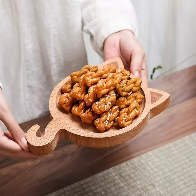 Plato de madera sólida, bandeja de madera, plato de madera fresca, plato de madera, plato de pastel casero, plato de té