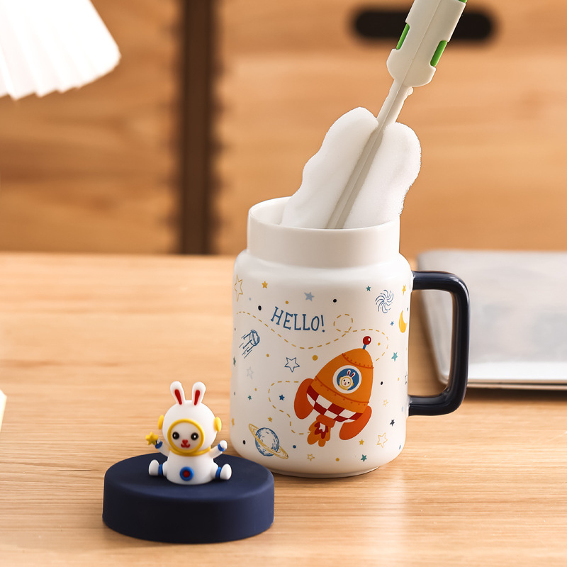 Conejo espacial taza de cerámica taza de café taza de leche de dibujos animados regalo de regalo de año del conejo logotipo
