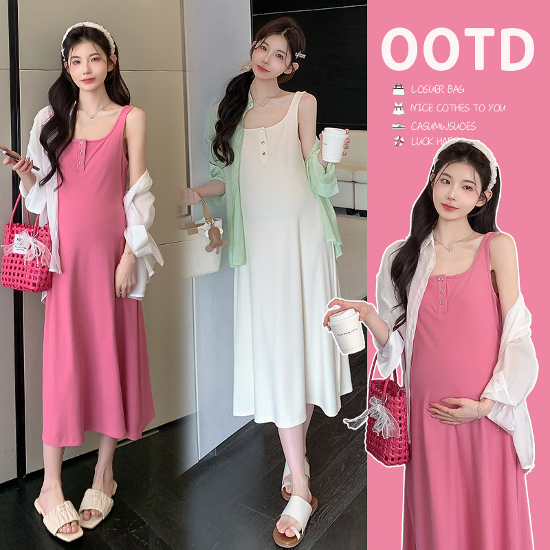 Maternity Wear 2025 Summer New Korean Style Fashionable Simple Slimming Age-Reducing Suspender Skirt Sun Protection Shirt Two-Piece Suit