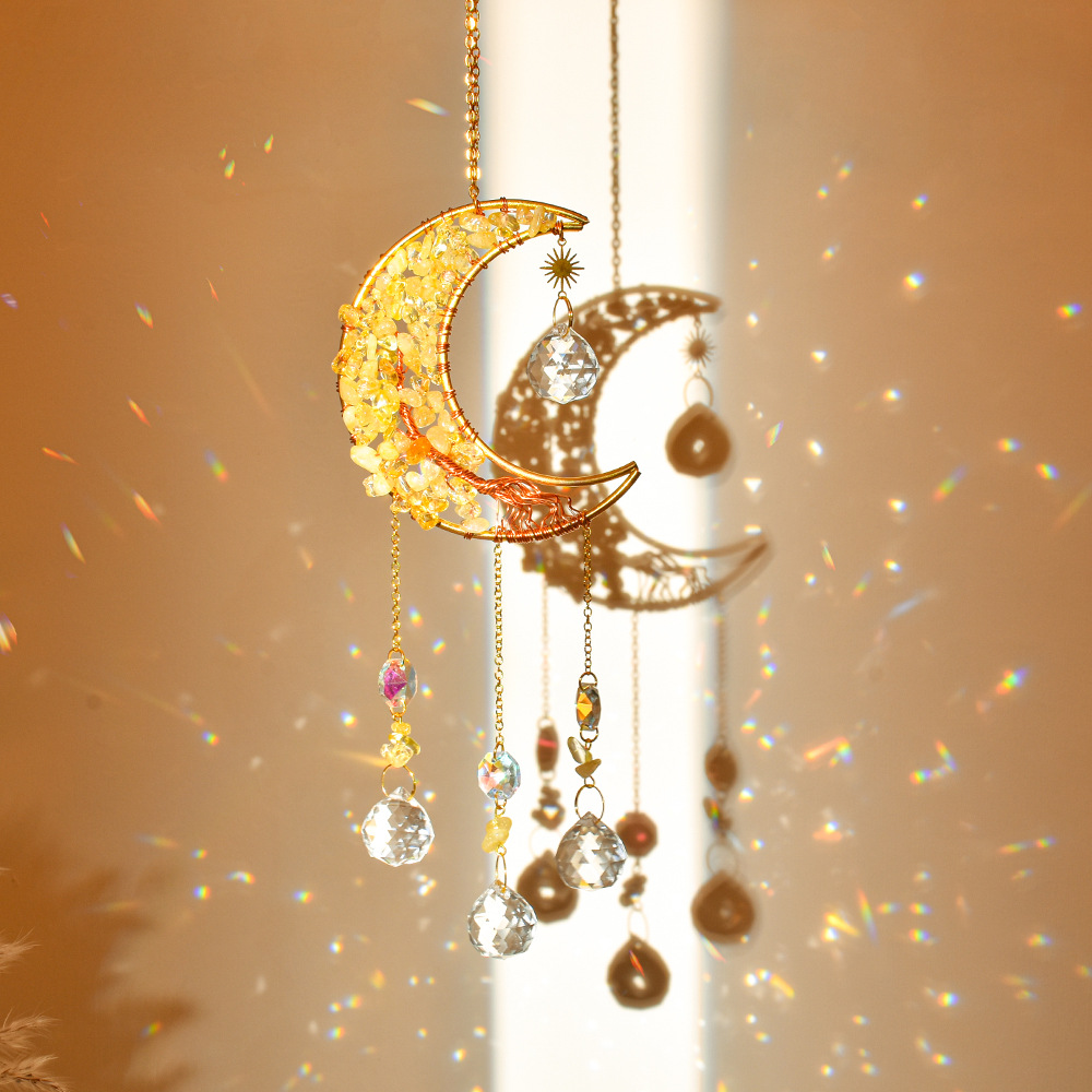 Moon Heart Shape Natural Crystal Wind Chime display picture 7