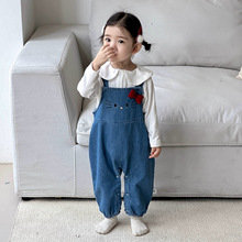 点兮2025秋季新款婴幼儿牛仔背带裤套装女宝宝KT连身衣衬衫两件套