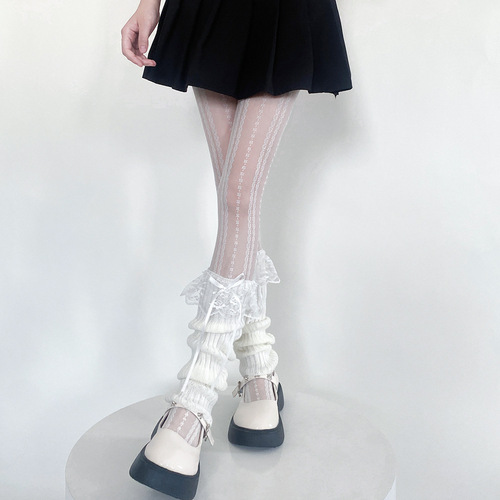 Rose flower lace socks set, cute bow pile socks leg sets, sweet girly style knitted calf socks