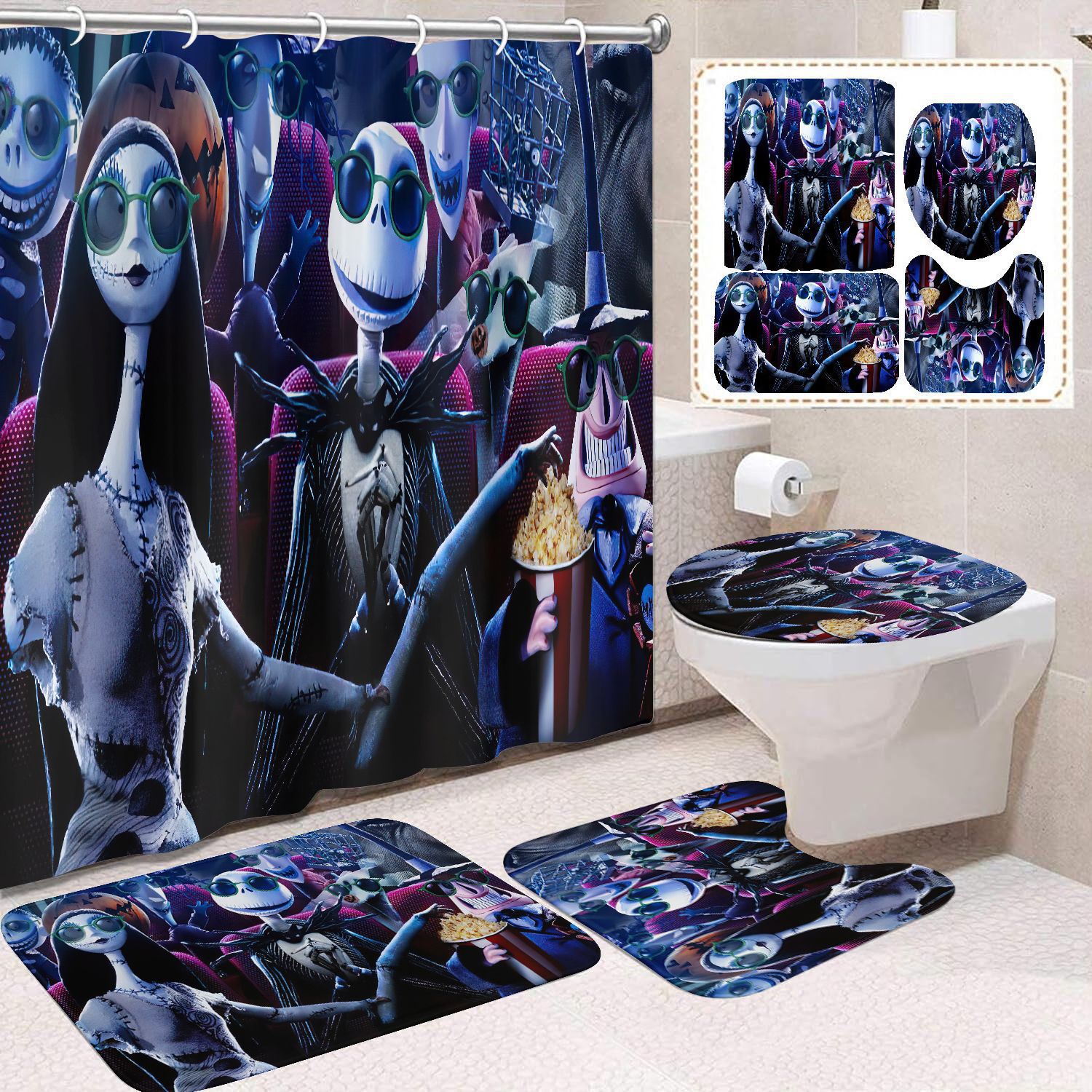 Ventas transfronterizas de Halloween cortina de baño cortina de noche terror impresión digital cortina de baño impermeable cortina de baño mayorista