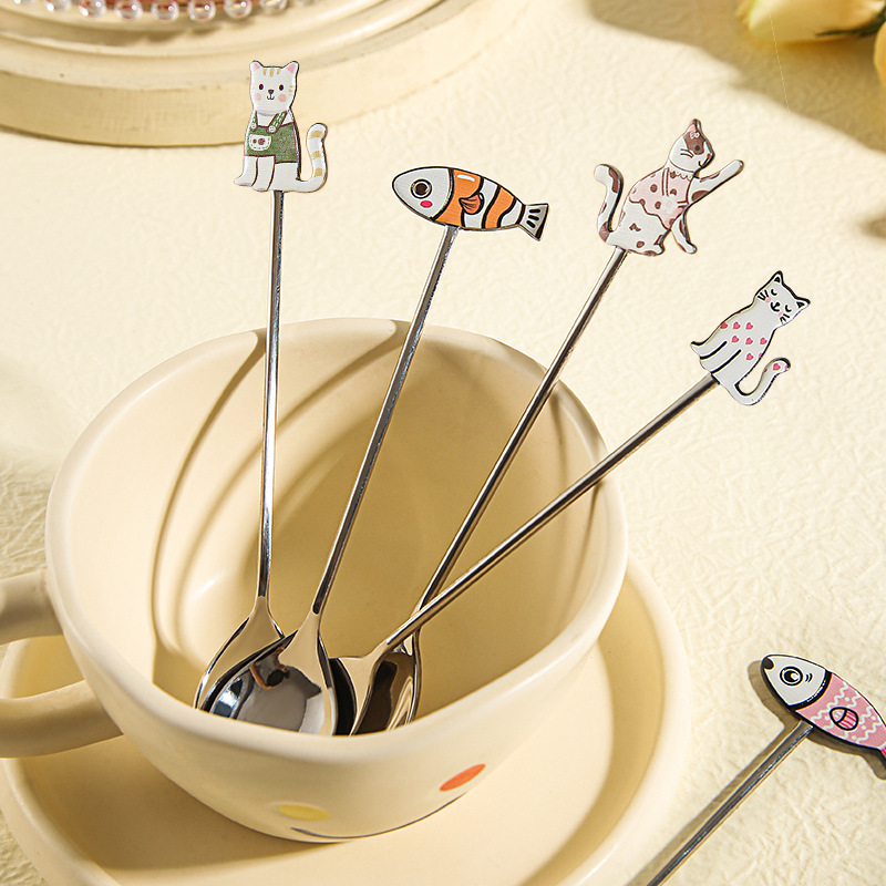 Kreativer, niedlicher Cartoon-Katzen-Löffel aus Edelstahl 304 – ideal zum Umrühren von Desserts und Kaffee – hochwertiges Geschenk_voghion.com