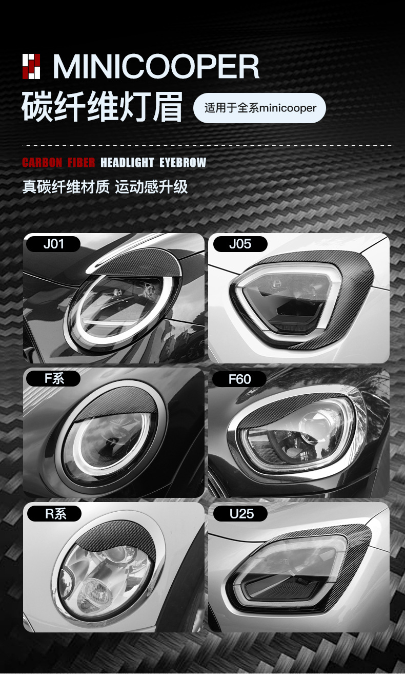 Headlight Decoration Cover Carbon Fiber for BMW MINI Cooper