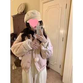 PtonUmi桃桃粉霜 双面穿碎花棉服女冬韩系短款保暖棉袄面包服外套