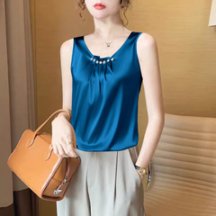 Women's suspender vest with white beautiful back acetic acid imitation silk top satin summer suit imitation mulberry silk base shirt