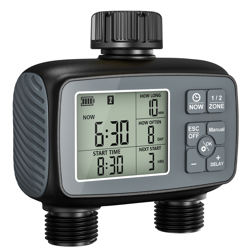 Cross-Border New Model Irrigation Timer with Dual Outlet Water Valves, Outdoor Garden Smart Watering Controller, Automatic Flower Watering Device