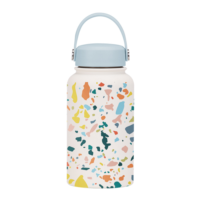 Nueva transfronteriza 650ml taza de vacío de boca ancha portátil de vacío niños estudiante deportes hervidor de agua de impresión al aire libre taza