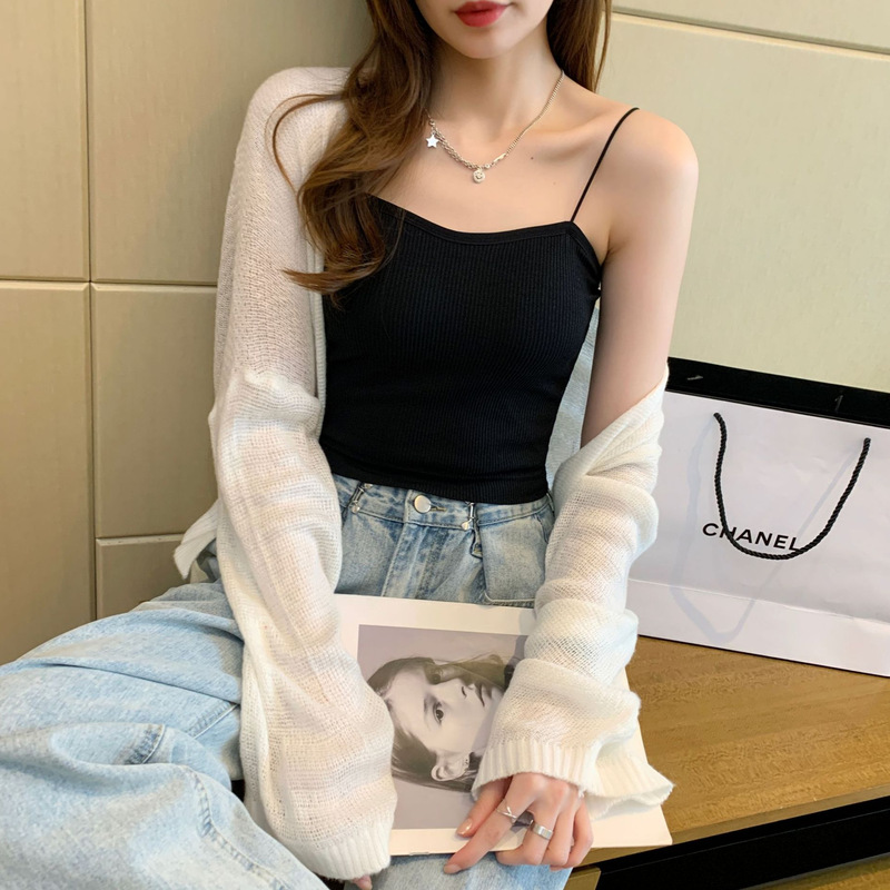 A generation of knitted fine condole strap tube top spring and summer new one-word collar design feeling bottoming top