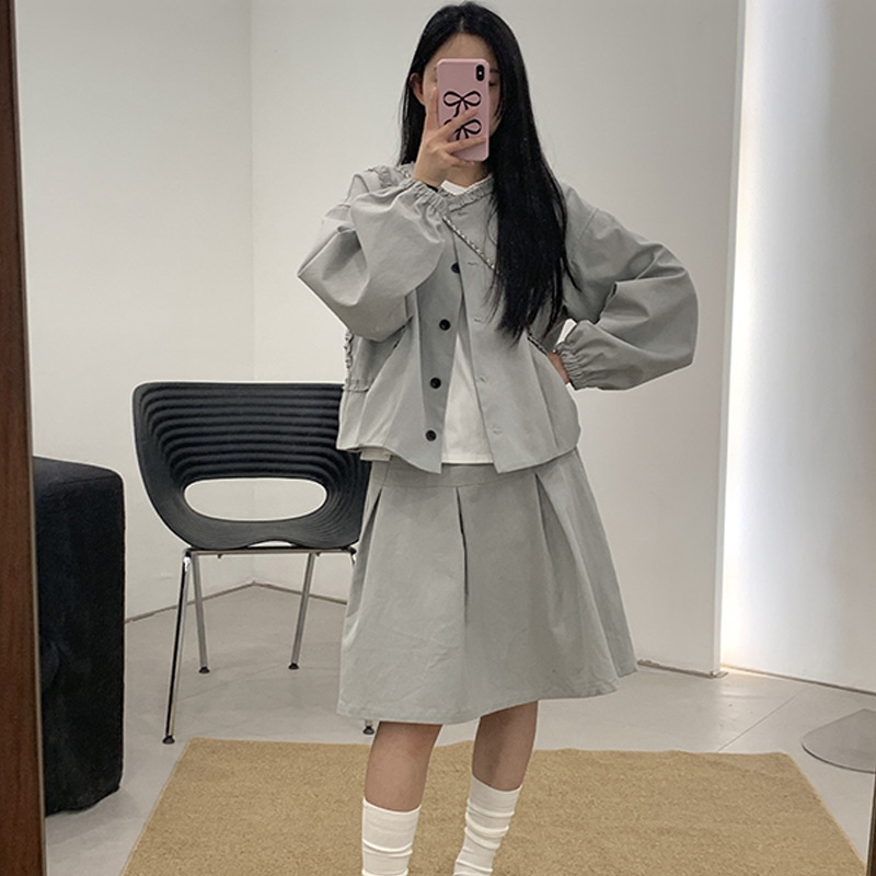 2026 Spring New Korean Style Slim and Sweet Round Neck Jacket and A-Line Short Skirt Two-Piece Set for Women 2026 Spring New Korean Style Slim and Sweet Round Neck Jacket and A-Line Short Skirt Two-Piece Set for Women