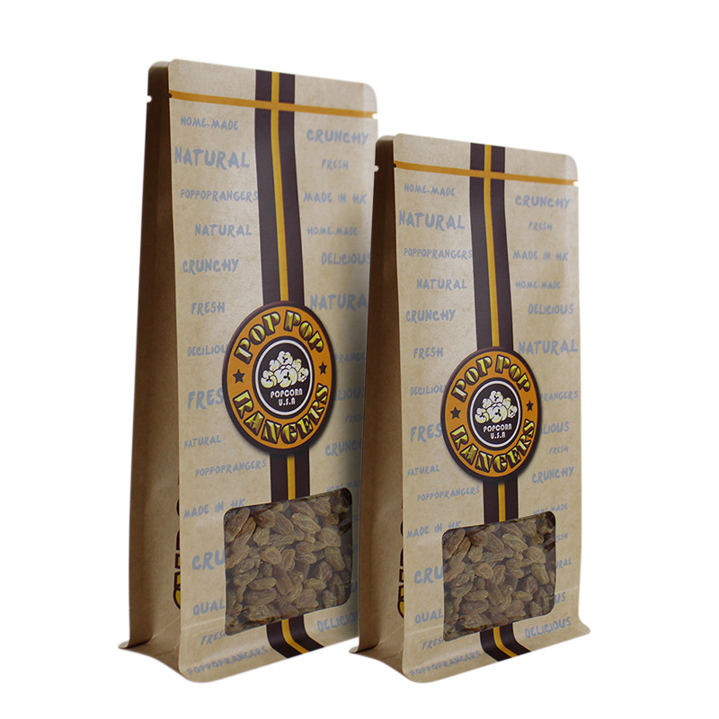 (定制包装)爆米花牛皮纸包装袋 纸塑包装开窗袋  八边封纸袋|ms