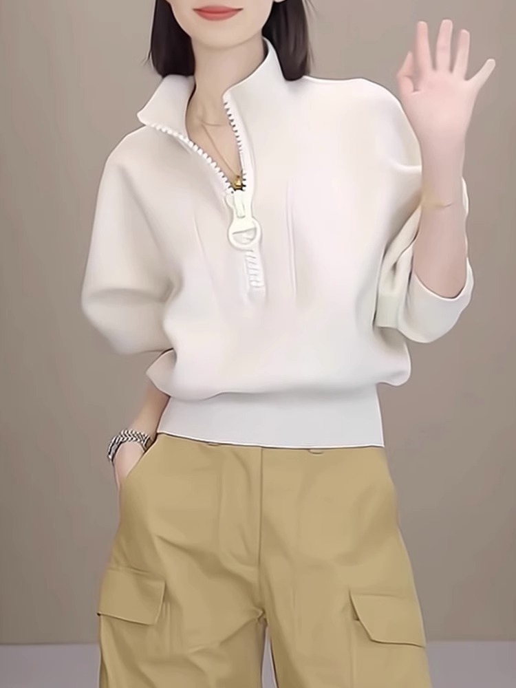 American retro half zipper stand collar short sweater women's 2024 spring popular this year small coat top
