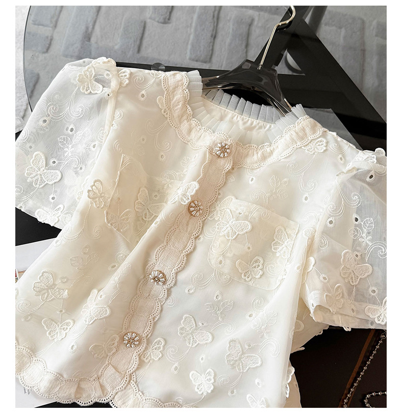 Vêtements pour femmes, petit style, tempérament, costume féminin, nouveau design d'été, haut brodé en jacquard, short à jambes larges, costume deux pièces_voghion.com
