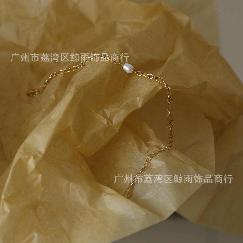 Bracelet En Acier Au Titane Avec Chaîne D&#39;épissage Ovale En Perles D&#39;eau Douce display picture 8