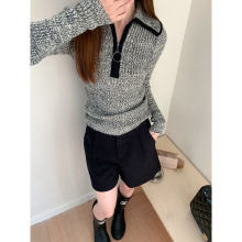 GAGD 拉链毛衣秋冬 2023新款加厚内搭打底灰色针织衫上衣女