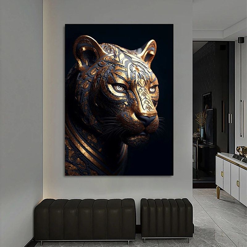 Cross-border Amazon hot-selling Nordic black bull lion canvas decorative painting high-definition print core modern living room wall art