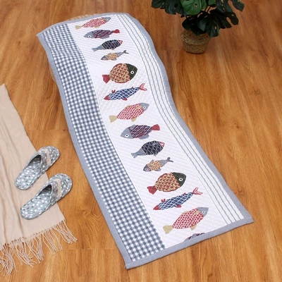 Patchwork Living Room Mat — Avtomobil döşəmə paspasları - row-fish-blue-edge-bedside-mat-or-car-mat-back-seat-50x135cm